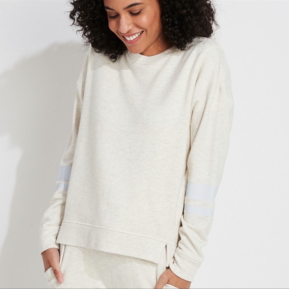 Vineyard Vines Dreamcloth Sweatshirt in Stone Heather Striped Sleeves size Med